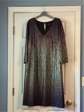 lane bryant silver dress NEW LANE BRYANT SILVER SEQUIN SCOOP NECK SLIP MIDI DRESS SZ 14/16
